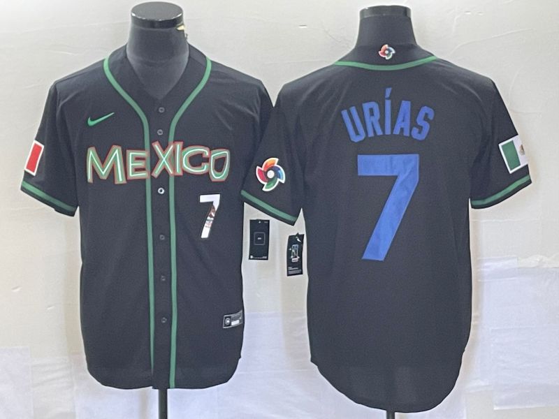 Men 2023 World Cub Mexico 7 Urias Black blue Nike MLB Jersey11